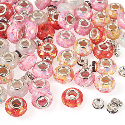 50Pcs 5 Colors Transparent Resin Rondelle European Beads RESI-TA0005-63B-1