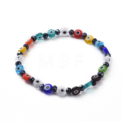 Handmade Evil Eye Lampwork Flat Round Beads Stretch Bracelets BJEW-JB05005-02-1