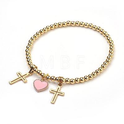 Brass Beads Stretch Charm Bracelets BJEW-JB03863-1