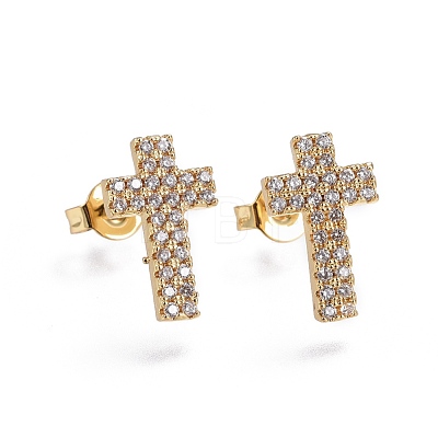 Brass Micro Pave Cubic Zirconia Stud Earrings EJEW-L224-27G-1