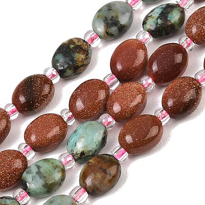 Natural African Turquoise(Jasper) & Rose Quartz & Red Aventurine & Indian Agate & Synthetic Goldstone Beads Strands G-Z135-A08-1
