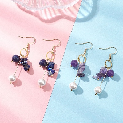 2 Pairs Natural Amethyst & Lapis Lazuli Dangle Earrings EJEW-JE06829-1