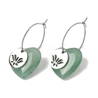 Natural Green Aventurine & 304 Stainless Steel Hoop Earrings for Women EJEW-G475-02P-06-1