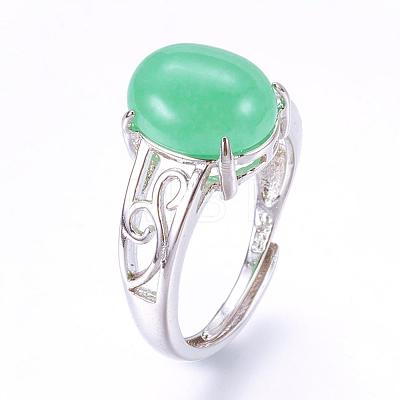 Adjustable Oval Natural Agate Finger Rings RJEW-P059-G01-1