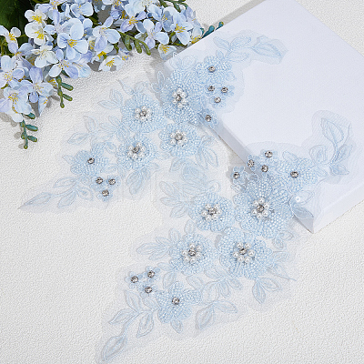 1Pair Flower Shape Polyester & Sequin Embroidery Cloth Iron On Patches DIY-CY0003-82A-1