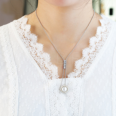 304 Stainless Steel Pave Clear Cubic Zirconia Tassel Y Necklaces for Women WG80101-02-1