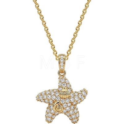 Summer Beach Brass Micro Pave Clear Cubic Zirconia Sea Animals Pendant Necklaces WG8DD6C-01-1