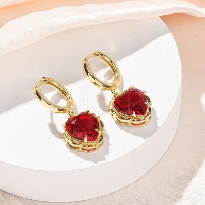 Valentine's Day Heart Brass & Glass Hoop Earrings EJEW-Z164-23G-1