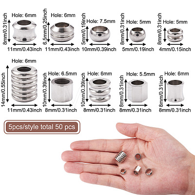 Fashewelry 50Pcs 10 Style 304 Stainless Steel Grooved Beads STAS-FW0001-19-1