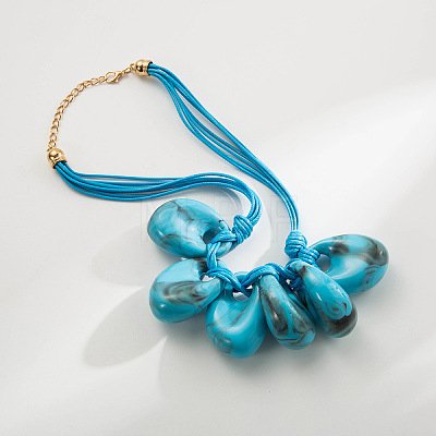 Exaggerated Oval Resin Pendant Waxed Cord Bib Necklaces for Women FS-WG15354-04-1