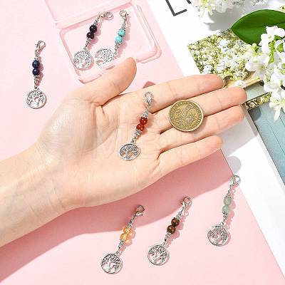 7Pcs Natural & Synthetic Gemstone and Alloy Pendant Decorations HJEW-FS00043-1