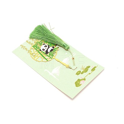 Panda Brass Bookmark with Tassel for Reader AJEW-WH0029-61-1