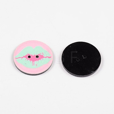 2-Hole Flat Round with Lips Pattern Acrylic Buttons BUTT-F055-01A-1