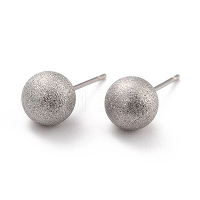 201 Stainless Steel Textured Ball Stud Earrings STAS-Z039-01A-P-1