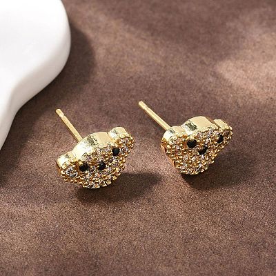 Brass Micro Pave Clear Cubic Zirconia Dog Stud Earrings EJEW-F400-09G-1