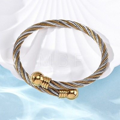 304 Stainless Steel Torque Bangles for Women BJEW-P310-20GP-1