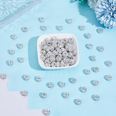 Handmade Polymer Clay Rhinestone European Large Hole Beads with Silver Color Plated Brass Cores FPDL-PA0001-02A-1