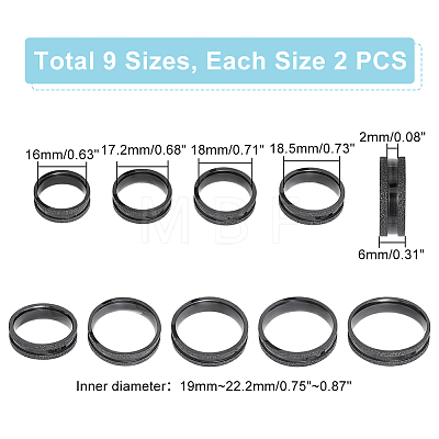 Unicraftale 18Pcs 9 Size 201 Stainless Steel Grooved Finger Ring for Men Women STAS-UN0045-60B-EB-1