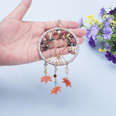 Natural & Synthetic Mixed Gemstone Chips Tree of Life Pendant Decorations TREE-PW0002-14-1