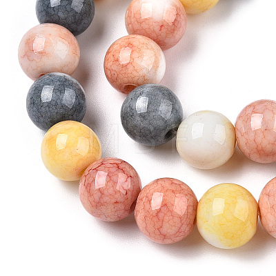 Opaque Crackle Glass Round Beads Strands GLAA-T031-10mm-01G-1