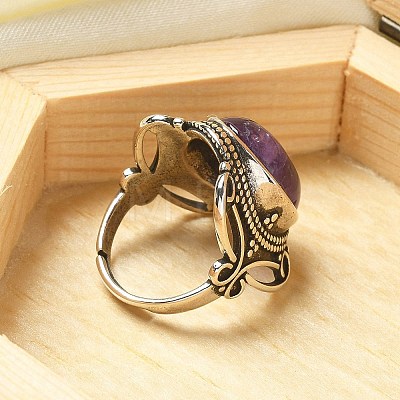 Natural Amethyst Adjustable Rings RJEW-I108-02AS-02-1