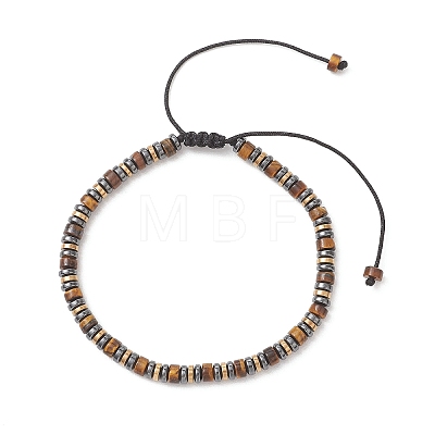 Non-magnetic Synthetic Hematite & Natural Tiger Eye Disc Beads Braided Bead Bracelets for Women Men BJEW-JB13298-1