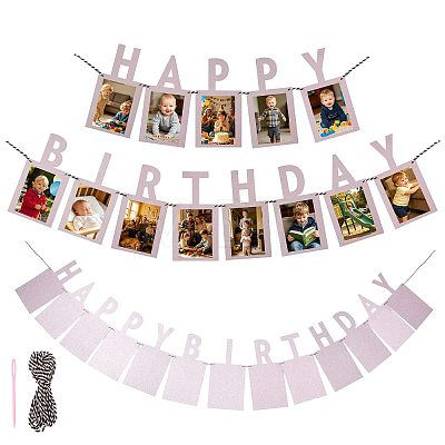 Paper Glitter Happy Birthday Photo Hanging Banner DIY-FZC0002-04A-1