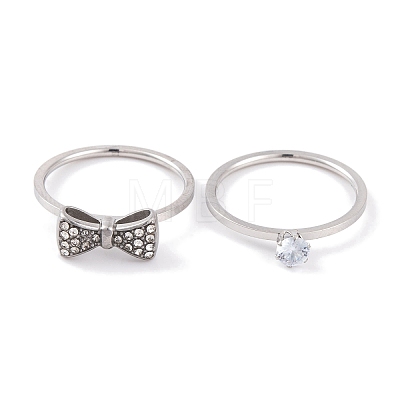 Bowknot 304 Stainless Steel Finger Ring Set for Women RJEW-C086-09-P-1