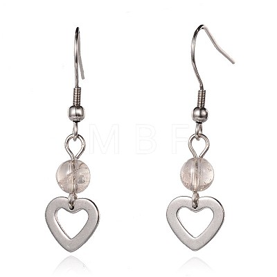 Heart Natural Gemstone Dangle Earrings EJEW-JE01884-1