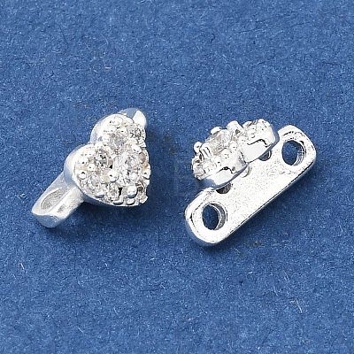 Brass Micro Pave Clear Cubic Zirconia 2-Loop Heart Spacer Bars KK-C258-05S-1