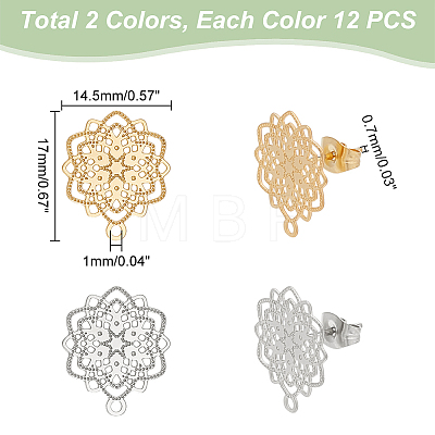 Unicraftale 24Pcs 2 Colors 304 Stainless Steel Stud Earring Findings STAS-UN0040-80-1