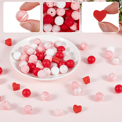 150Pcs 6 Styles Round & Heart Silicone Beads SIL-PA0001-37-1