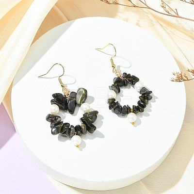 Natural Obsidian Beaded Dangle Earrings EJEW-JE07215-01-1