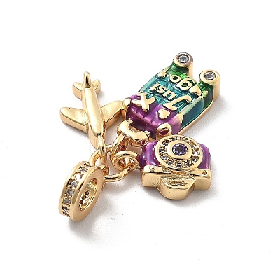 Rack Plating Brass Clear Cubic Zirconia European Dangle Charms X-KK-Q017-36G-1