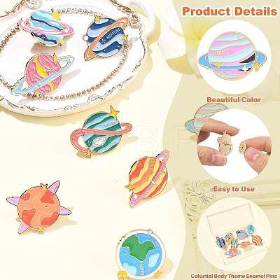 8Pcs 8 Styles Celestial Body Theme Enamel Pins JEWB-CJ0003-52-1