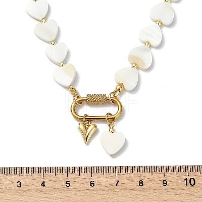 Heart Natural Freshwater Shell Beaded Necklaces with 304 Stainless Steel Screw Carabiner Lock NJEW-JN06202-1
