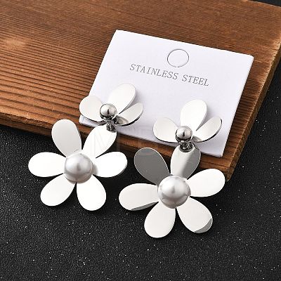 304 Stainless Steel Flower Stud Earrings for Women STAS-Z112-22P-1