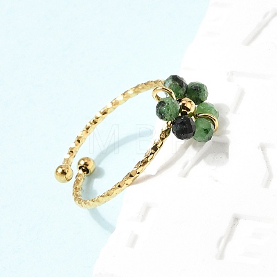 Adjustable 304 Stainless Steel Natural African Turquoise(Jasper) Cuff Open Rings RJEW-P187-01G-07-1