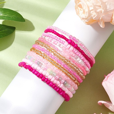 12Pcs 12 Styles Glass Stretch Bracelets BJEW-JB11032-01-1