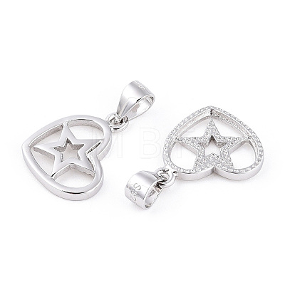 Rhodium Plated 925 Sterling Silver Heart with Star Pendants STER-T007-50P-1