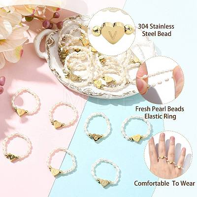 Natural Freshwater Pearl & 304 Stainless Steel Bead Finger Rings RJEW-FS00001-22-1