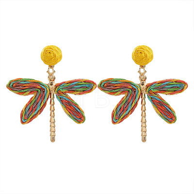 Alloy & Raffia Dangle Stud Earrings FS-WGCB008-01-1