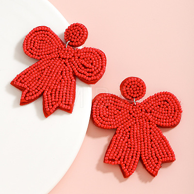 Glass & Cloth Bowknot Dangle Stud Earrings FS-WG55AB9-03-1