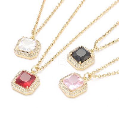 Brass Micro Pave Cubic Zirconia Pendant Necklaces NJEW-F281-05-1