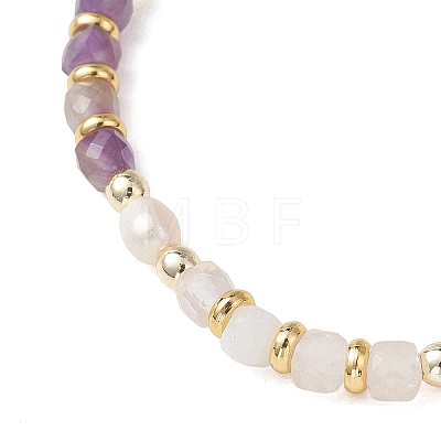Natural Gemstone & Cultured Freshwater Pearl Cube & Rice Beaded Stretch Bracelets for Women BJEW-JB13390-1