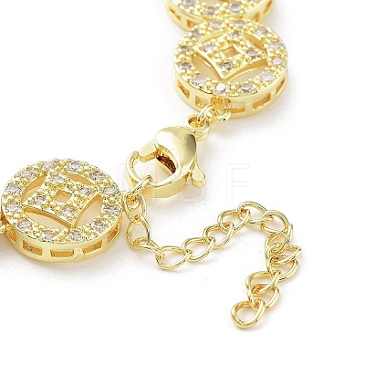 Rack Plating Brass Cubic Zirconia Flat Round Link Chain Bracelets for Women BJEW-D032-01G-1