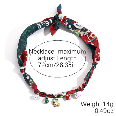 Christmas Alloy Enamel & Rhinestone & Resin & Acrylic Santa Claus Pendant Printed Cloth Scarf Necklaces for Women FS-WG8696E-05-1