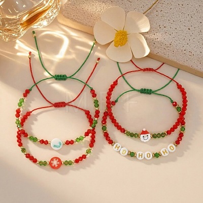 4Pcs Christmas Glass & Plastic Beaded Adjustable Bracelet Set for Women YO6300-1
