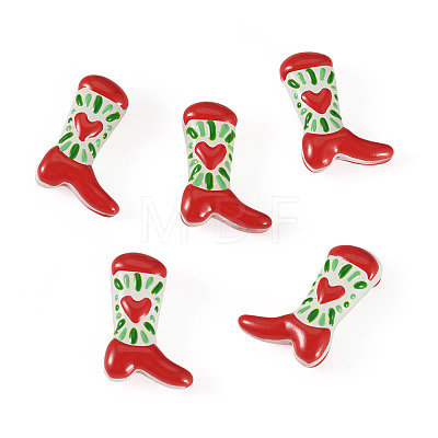 5Pcs Boot Baking Paint Glass Enamel  Beads LAMP-TADJ0001-08C-1