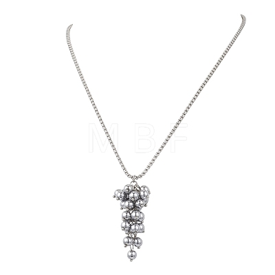 Electroplate Synthetic Non-magnetic Hematite Round Cluster Pendant 304 Stainless Steel Box Chain Necklaces NJEW-JN05888-1